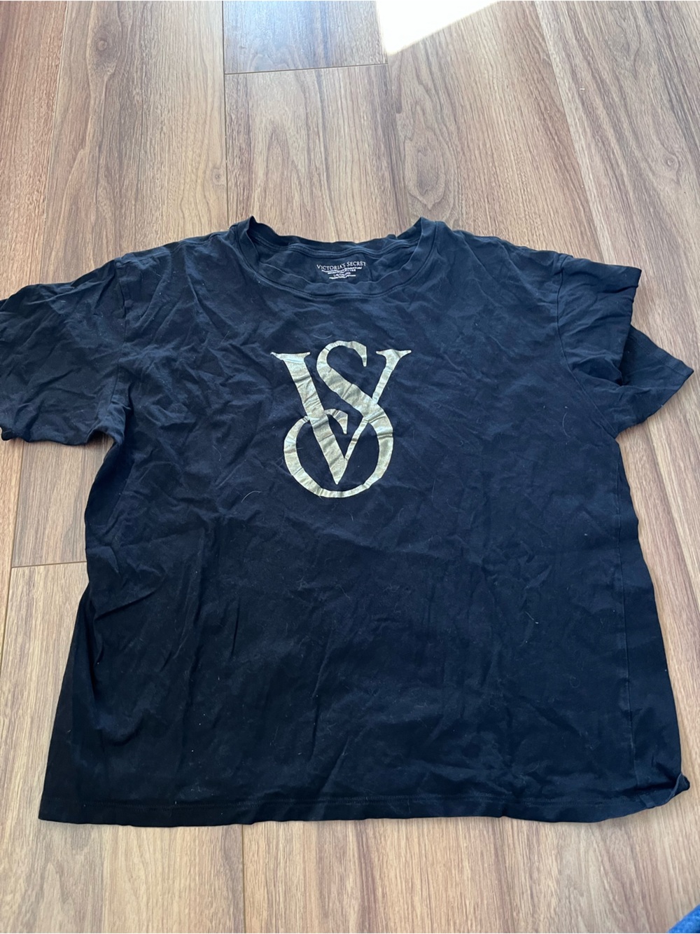Victoria's Secret Black Tee with Metallic Gold VS Emblem